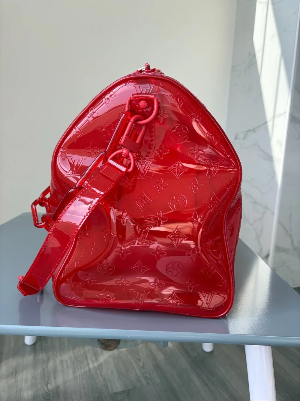 Louis Vuitton Red Virgil Abloh Keepall Travel Bag